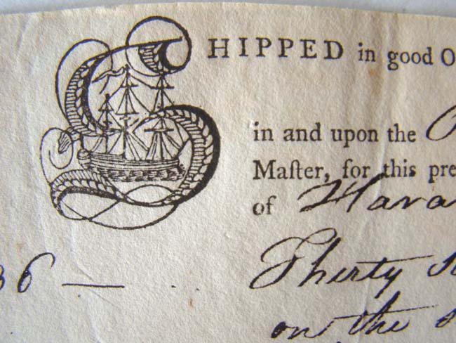 A framed grouping of four Bills of Lading for the Brig Orion, Capt. Samuel Harding, February 1810 — image 5